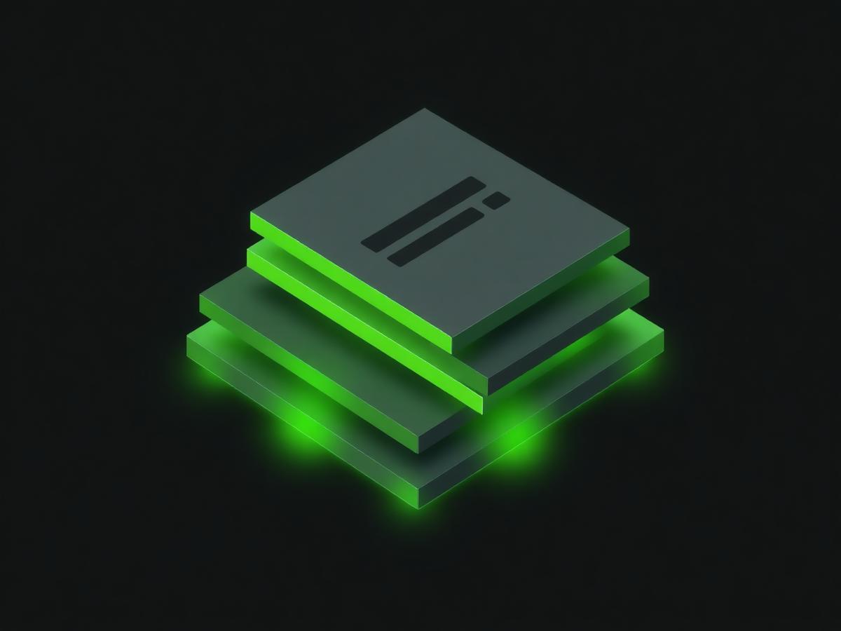 Isometric stacked CMS content blocks with lime green glow